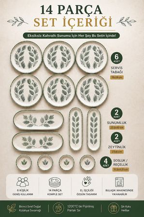 14 Parça 6 Kişilik Handmade Yaz Desen Kahvaltı Takımı - Lüx Kahvaltılık Sunum Seti