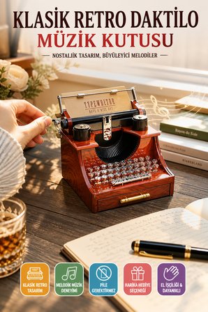 Retro Daktilo Müzik Kutusu Kurmalı Dekoratif Masaüstü Hediye Ofis Ev Nostaljik Oyuncak