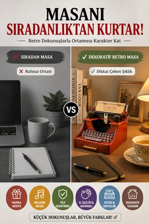 Retro Daktilo Müzik Kutusu Kurmalı Dekoratif Masaüstü Hediye Ofis Ev Nostaljik Oyuncak
