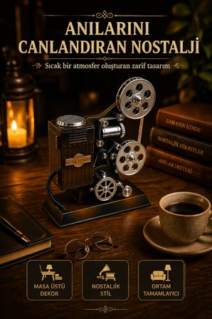 Nostaljik Film Makinesi Müzik Kutusu Kurmalı Dekoratif Retro Masa Üstü Hediye Ürün Modeli