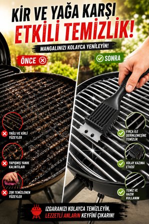 Mangal BBQ Temizlik Fırçası Paslanmaz Çelik Kıllı Izgara Temizleme Fırçası Ergonomik