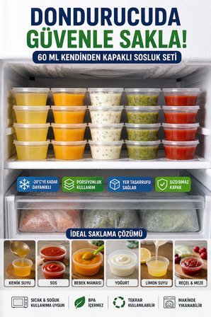 60 ML Kendinden Kapaklı Sosluk 50’li Set Sızdırmaz BPA İçermez Tekrar Kullanılabilir