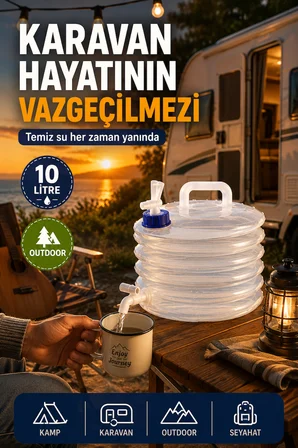 10 Litre Katlanabilir Su Bidonu Musluklu Kamp Piknik Karavan Seyahat Su Kovası Taşınır