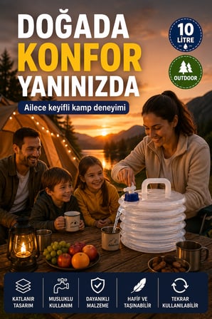 10 Litre Katlanabilir Su Bidonu Musluklu Kamp Piknik Karavan Seyahat Su Kovası Taşınır
