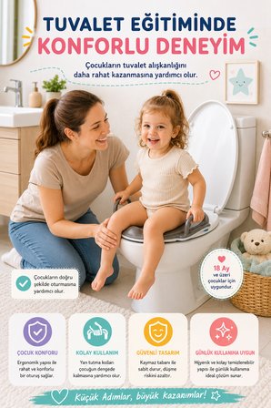 Stone Gri Çocuk Tuvalet Alıştırma Adaptörü Kulplu Kaymaz Tabanlı Ergonomik Klozet Aparatı