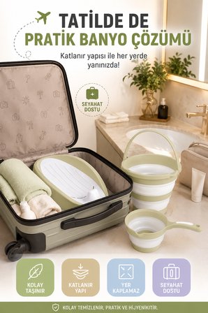 3’lü Banyo Seti Katlanır Bebek Banyo Seti Eco Green Kovalı Maşrapalı Sırt Destekli 