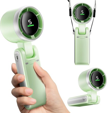 Yeşil Taşınabilir Mini Fan Katlanabilir Boyuna Asılabilir USB Şarjlı Sessiz El Tipi Vantilatör