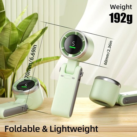 Yeşil Taşınabilir Mini Fan Katlanabilir Boyuna Asılabilir USB Şarjlı Sessiz El Tipi Vantilatör