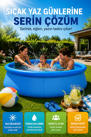 Easy Kolay Kurulum Mavi Şişme Bahçe Havuzu 244x61 cm Aile Boyu Yazlık Havuz Keyfi Seti