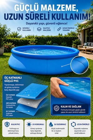 Easy Kolay Kurulum Mavi Şişme Bahçe Havuzu 244x61 cm Aile Boyu Yazlık Havuz Keyfi Seti