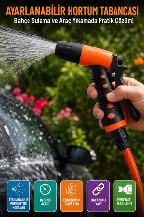 Ayarlanabilir Bahçe Hortum Başlığı Araç Yıkama Sulama Fıskiye Sprey Tabancası Pratik Set