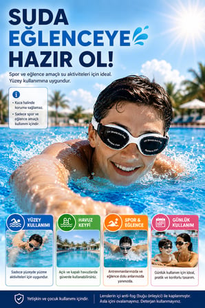 Beyaz Silikon Yüzücü Gözlüğü UV Filtre Buğu Önleyici Havuz Deniz Yetişkin Çocuk Gözlük