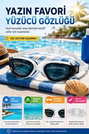 Beyaz Silikon Yüzücü Gözlüğü UV Filtre Buğu Önleyici Havuz Deniz Yetişkin Çocuk Gözlük