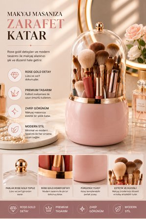 Rose 7 Bölmeli Toz Geçirmez Kapaklı Makyaj Organizer Kozmetik Düzenleyici Fırçalık Kutusu