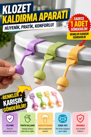 1 Adet Mantar Tasarımlı Klozet Kapağı Kaldırma Aparatı Silikon Hijyenik Tutacak Renkli 24 cm