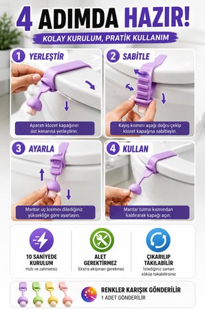 1 Adet Mantar Tasarımlı Klozet Kapağı Kaldırma Aparatı Silikon Hijyenik Tutacak Renkli 24 cm