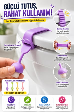 1 Adet Mantar Tasarımlı Klozet Kapağı Kaldırma Aparatı Silikon Hijyenik Tutacak Renkli 24 cm
