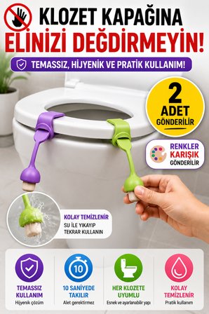 2'li Set Mantar Tasarımlı Klozet Kapağı Kaldırma Aparatı Silikon Hijyenik Tutacak Renkli 24 cm