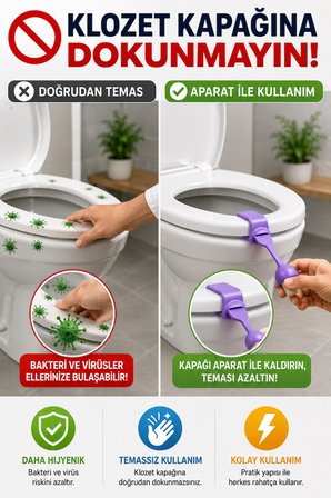2'li Set Mantar Tasarımlı Klozet Kapağı Kaldırma Aparatı Silikon Hijyenik Tutacak Renkli 24 cm