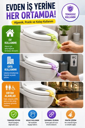 2'li Set Mantar Tasarımlı Klozet Kapağı Kaldırma Aparatı Silikon Hijyenik Tutacak Renkli 24 cm