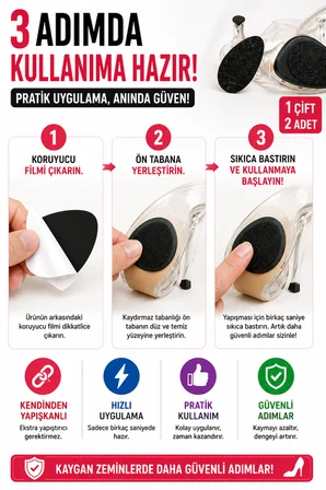 Topuklu Ayakkabı Kaydırmaz Tabanlık Kendinden Yapışkanlı Kayma Önleyici 1 Çift 2 Adet Ped