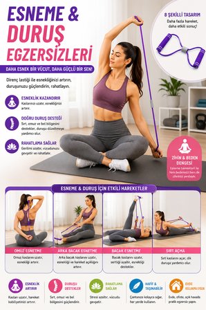 Pilates Direnç Lastiği 8 Şekilli Egzersiz Bandı Evde Spor Fitness Esneme ve Duruş Destekli