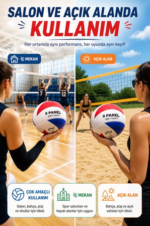 Voleybol Topu 5 No Kırmızı Mavi Soft Touch 8 Panel Dikişli Antrenman Okul ve Oyun Topu