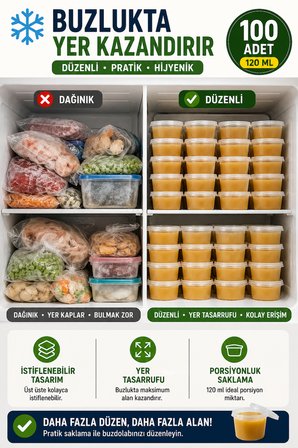 100'lü Set I 120 Ml Kendinden Kapaklı Sosluk Saklama Kabı 50’li Set Sızdırmaz Şeffaf PP Plastik