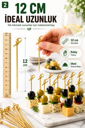 50 Adet Düğümlü Bambu Kürdan 12 cm Kokteyl Parti Davet Aperatif Sunum Kürdanı 50'li Set Paket