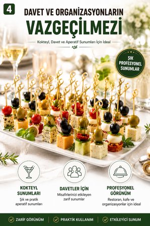 50 Adet Düğümlü Bambu Kürdan 12 cm Kokteyl Parti Davet Aperatif Sunum Kürdanı 50'li Set Paket