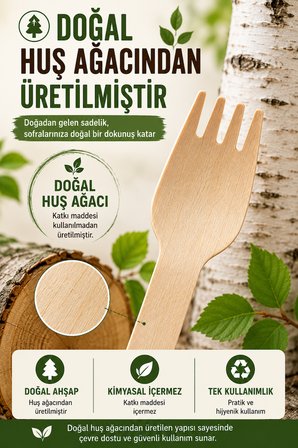 50'li Ekolojik Tahta Çatal 16 cm Doğal Huş Ağacı Kullan At Davet Parti Organizasyon Çatalı
