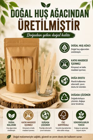 50'li Ekolojik Tahta Bıçak 16 cm Doğal Huş Ağacı Kullan At Davet Parti Organizasyon Seti
