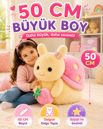 Salyangoz Figürlü Pembe Sırtlı Pelüş Oyuncak 50 CM Büyük Boy Yumuşak Dokulu Dekoratif Pelüş