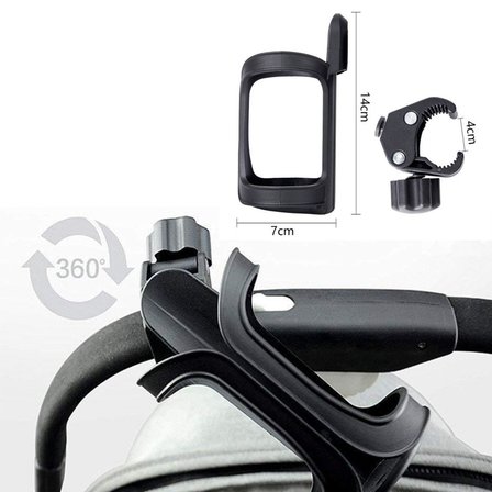 360° Dönebilen Bebek Arabası Bisiklet Uyumlu Şişe Biberon Suluk Tutucu Evrensel Klipsli Aparat