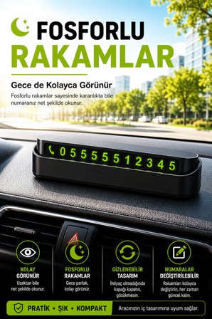 Araç İçi Gizlenebilir Oto Telefon Numaratörü Fosforlu Park Numaralığı Yapışkanlı Oto Numaralık
