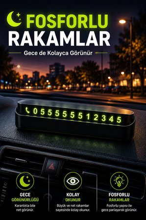 Araç İçi Gizlenebilir Oto Telefon Numaratörü Fosforlu Park Numaralığı Yapışkanlı Oto Numaralık