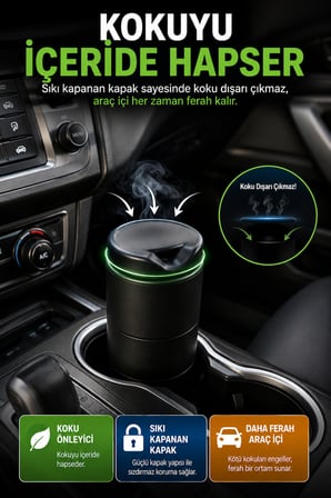 Araba Küllüğü Bardaklık Tipi Kapaklı Koku Önleyici Oto Araç Küllüğü Bardaklık Uyumlu Siyah
