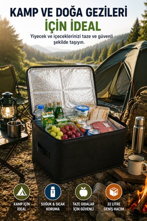 32 Litre Termal Taşıma Çantası Araç Bagaj Organizeri Katlanabilir Keçe Soğuk Sıcak Saklama Çanta