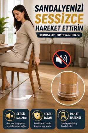 8’li Keçeli Şeffaf Silikon Sandalye Ayak Koruyucu | Sessiz Zemin Çizmez L Beden 30mm