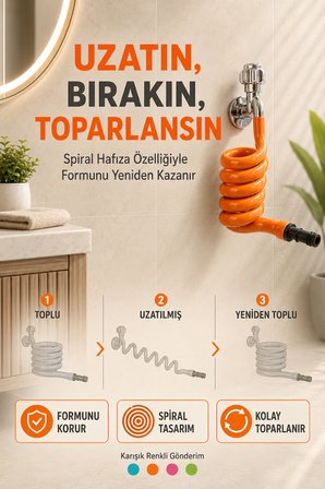 WC Hortummatik 100 CM Yere Değmeyen Otomatik Katlanan Spiral WC Taharet Musluğu Hortumu Karışık Renk