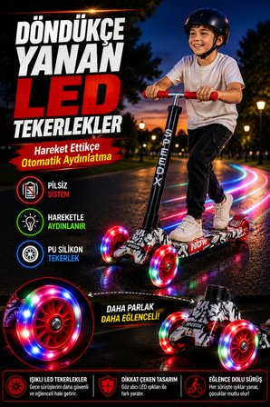 Kırmızı Tekerlekli Işıklı SpeedX Teen Scooter WX-891 3 Tekerlekli Ayarlanabilir Gidonlu Çocuk Scooter