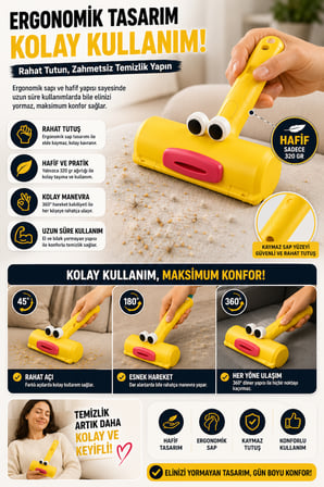 Hazneli Tekrar Kullanılabilir Tüy Toz Saç Toplama Gırgırı Yapışkansız Kumaş Temizlik Rulosu Ev Tipi!