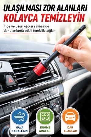 5'li Araba Detay Temizlik Fırçası Set Oto İç Dış Temizlik Hava Kanalı Jant Konsol Temizleme Fırçası