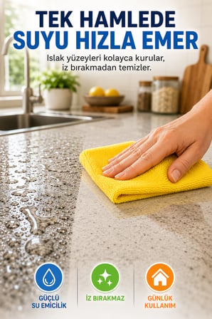 Sarı 3'lü Mikrofiber Temizlik Bezi 35x35 cm Çok Amaçlı Mutfak Cam Banyo Silme ve Kurulama Bezi