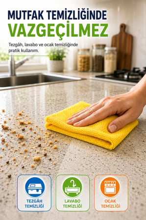 Sarı 3'lü Mikrofiber Temizlik Bezi 35x35 cm Çok Amaçlı Mutfak Cam Banyo Silme ve Kurulama Bezi