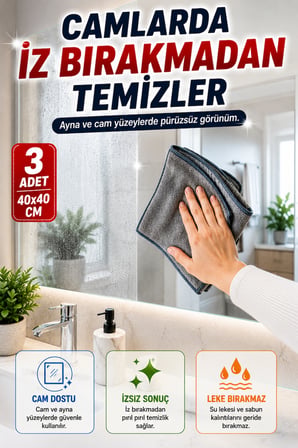 3'lü Antibakteriyel Mikrofiber Temizlik Bezi 40x40 cm Çok Amaçlı Mutfak Cam Banyo Temizlik Seti