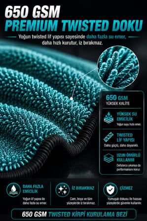 650 GSM Twisted Mikrofiber Oto Kurulama Bezi 50x70 cm Araç Kurulama Havlusu Çizmeden Temizlik Bez