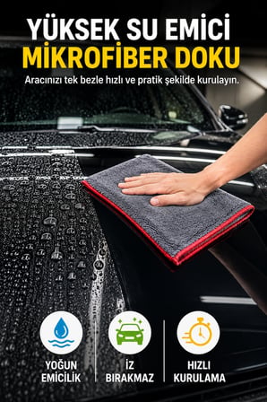450 GSM Oto Araç Kurulama Bezi Mikrofiber Oto Yıkama Temizlik Bezi Tüy Bırakmaz Gri 50x70 cm