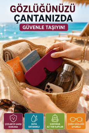 Vişne Katlanabilir Silikon Gözlük Kılıfı Suya Dayanıklı Esnek Koruyucu Güneş ve Numaralı Gözlük Kılıfı