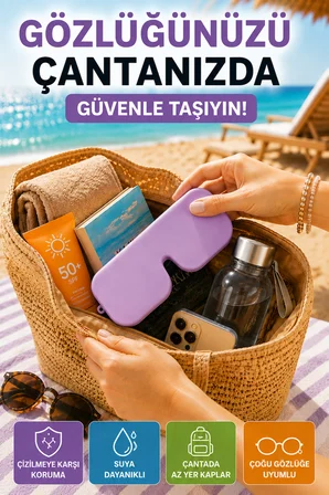 Mor Katlanabilir Silikon Gözlük Kılıfı Suya Dayanıklı Esnek Koruyucu Güneş ve Numaralı Gözlük Kılıfı